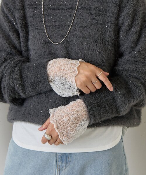 Jena espace merveilleux（ジェナ　エスパスメルヴェイユ）の「【ニットのインナーにも◎】袖口レースカットソー（Tシャツ/カットソー・レディース・オフホワイト/ブラック・FREE）」の15枚目の写真