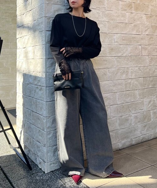 Jena espace merveilleux（ジェナ　エスパスメルヴェイユ）の「【ニットのインナーにも◎】袖口レースカットソー（Tシャツ/カットソー・レディース・オフホワイト/ブラック・FREE）」の20枚目の写真