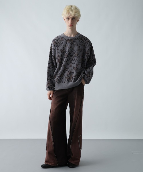 マーカスらりルファー　ニット　ボーダー HARE ニット セーター モールダマスクガラニットプルオーバー