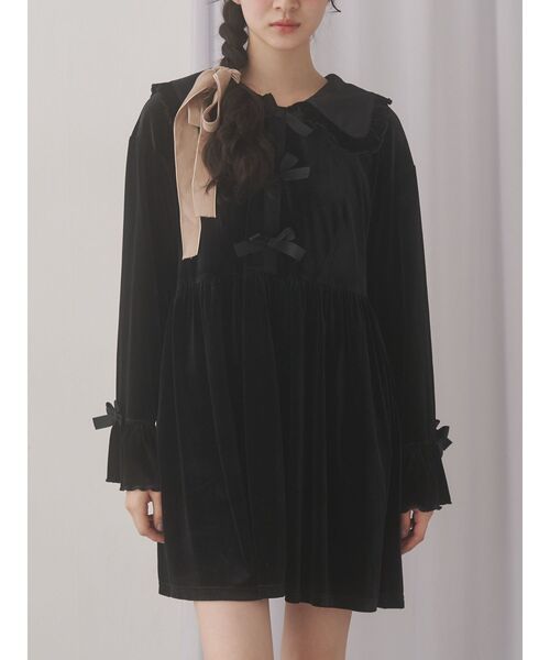 セール】ベロアリボンミニワンピース（ワンピース）｜merry jenny