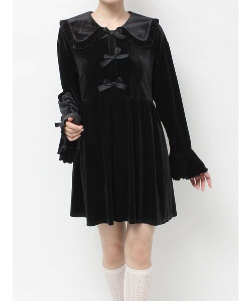 セール】ベロアリボンミニワンピース（ワンピース）｜merry jenny
