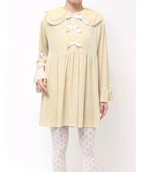 merry jenny（メリージェニー）の「ベロアリボンミニワンピース（ワンピース・レディース・アイボリー/ブラック・FREE）」の2枚目の写真