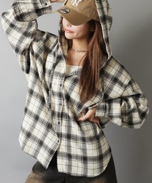 SPINNS | フード付きオーバーサイズチェックシャツ/フーディー(シャツ/ブラウス)
