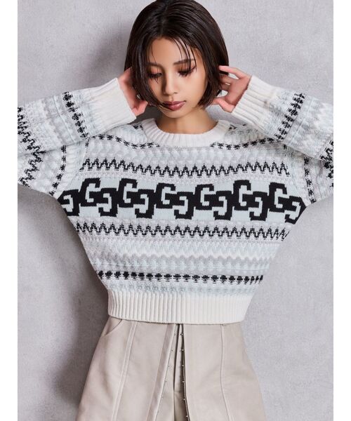 GYDA（ジェイダ）の「GG NORDICショートニットトップス（ニット/セーター・レディース・オフホワイト/ブラック・FREE）」の3枚目の写真