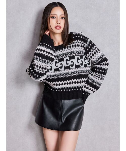 GYDA（ジェイダ）の「GG NORDICショートニットトップス（ニット/セーター・レディース・オフホワイト/ブラック・FREE）」の9枚目の写真