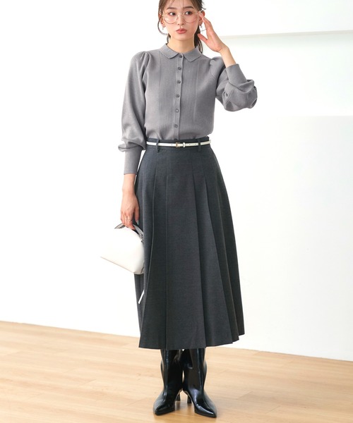 RUIRUE BOUTIQUE（ルイルエブティック）の「洗える ストレッチ ｜ 衿つき パフ ニット カーデ ｜ レディース ニットトップス オフィスカジュアル カーディガン トップス リブニット 長袖 セーター（カーディガン/ボレロ・レディース・ネイビー/ブラック×ホワイト/ブラック/グレー・L/M）」の10枚目の写真
