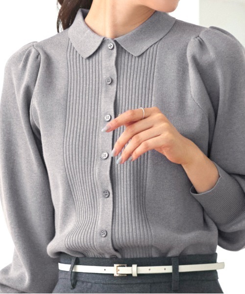 RUIRUE BOUTIQUE（ルイルエブティック）の「洗える ストレッチ ｜ 衿つき パフ ニット カーデ ｜ レディース ニットトップス オフィスカジュアル カーディガン トップス リブニット 長袖 セーター（カーディガン/ボレロ・レディース・ネイビー/ブラック×ホワイト/ブラック/グレー・L/M）」の11枚目の写真