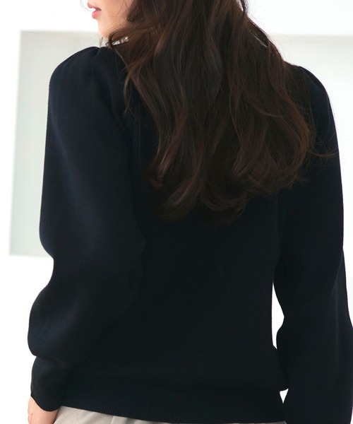 RUIRUE BOUTIQUE（ルイルエブティック）の「洗える ストレッチ ｜ 衿つき パフ ニット カーデ ｜ レディース ニットトップス オフィスカジュアル カーディガン トップス リブニット 長袖 セーター（カーディガン/ボレロ・レディース・ネイビー/ブラック×ホワイト/ブラック/グレー・L/M）」の14枚目の写真