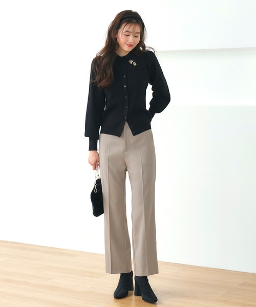 RUIRUE BOUTIQUE（ルイルエブティック）の「洗える ストレッチ ｜ 衿つき パフ ニット カーデ ｜ レディース ニットトップス オフィスカジュアル カーディガン トップス リブニット 長袖 セーター（カーディガン/ボレロ・レディース・ネイビー/ブラック×ホワイト/ブラック/グレー・L/M）」の15枚目の写真