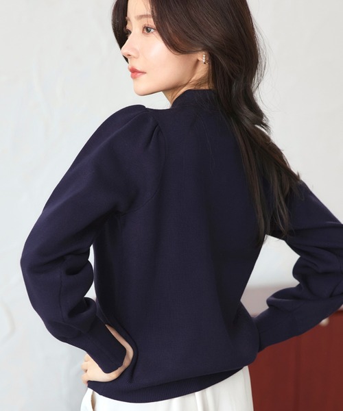 RUIRUE BOUTIQUE（ルイルエブティック）の「洗える ストレッチ ｜ 衿つき パフ ニット カーデ ｜ レディース ニットトップス オフィスカジュアル カーディガン トップス リブニット 長袖 セーター（カーディガン/ボレロ・レディース・ネイビー/ブラック×ホワイト/ブラック/グレー・L/M）」の16枚目の写真