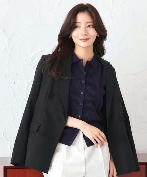 RUIRUE BOUTIQUE（ルイルエブティック）の「洗える ストレッチ ｜ 衿つき パフ ニット カーデ ｜ レディース ニットトップス オフィスカジュアル カーディガン トップス リブニット 長袖 セーター（カーディガン/ボレロ・レディース・ネイビー/ブラック×ホワイト/ブラック/グレー・L/M）」の17枚目の写真