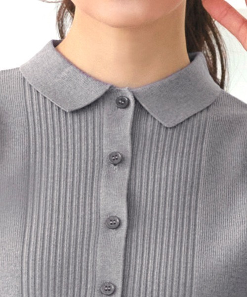 RUIRUE BOUTIQUE（ルイルエブティック）の「洗える ストレッチ ｜ 衿つき パフ ニット カーデ ｜ レディース ニットトップス オフィスカジュアル カーディガン トップス リブニット 長袖 セーター（カーディガン/ボレロ・レディース・ネイビー/ブラック×ホワイト/ブラック/グレー・L/M）」の21枚目の写真