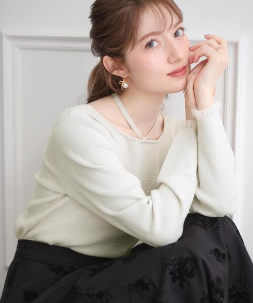 couture brooch(クチュールブローチ)の「【大人可愛い・リボン取り外し可】前後2WAYラメリブ シアープチフリルニット(ニット/セーター・レディース・アイボリー/ブラック/ライトグレー・36/38/42)」の15枚目の写真