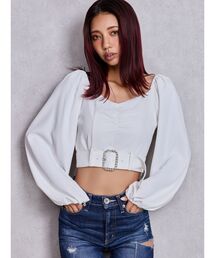 bijouバックルlong sleeveブラウス