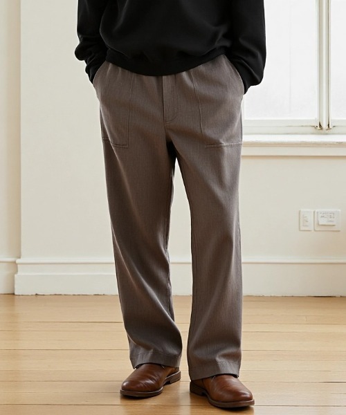 Lazar（ラザル）の「Twill Baker Pants/ワイドシルエット ツイル ベイカーパンツ/イージーパンツ（その他パンツ・メンズ・ブラック/チャコールグレー/ブラウン/ベージュ・マルチサイズ）」の4枚目の写真