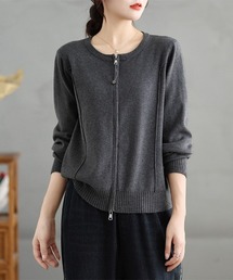 ONEP STAR | ダブルジップラウンドネックニットカーディガン(カーディガン/ボレロ)