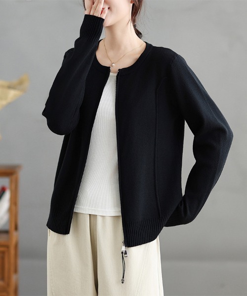 ONEP STAR(ワンピスター)の「ダブルジップラウンドネックニットカーディガン(カーディガン/ボレロ・レディース・ダークグレー/ブラック・FREE)」の18枚目の写真