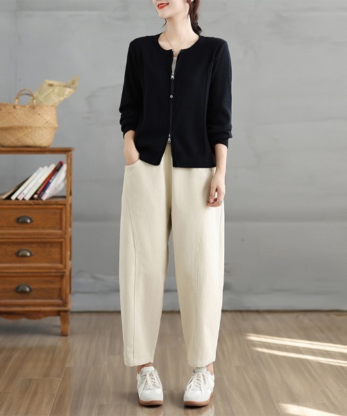 ONEP STAR(ワンピスター)の「ダブルジップラウンドネックニットカーディガン(カーディガン/ボレロ・レディース・ダークグレー/ブラック・FREE)」の13枚目の写真