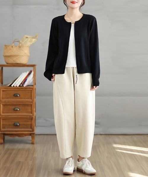 ONEP STAR(ワンピスター)の「ダブルジップラウンドネックニットカーディガン(カーディガン/ボレロ・レディース・ダークグレー/ブラック・FREE)」の10枚目の写真