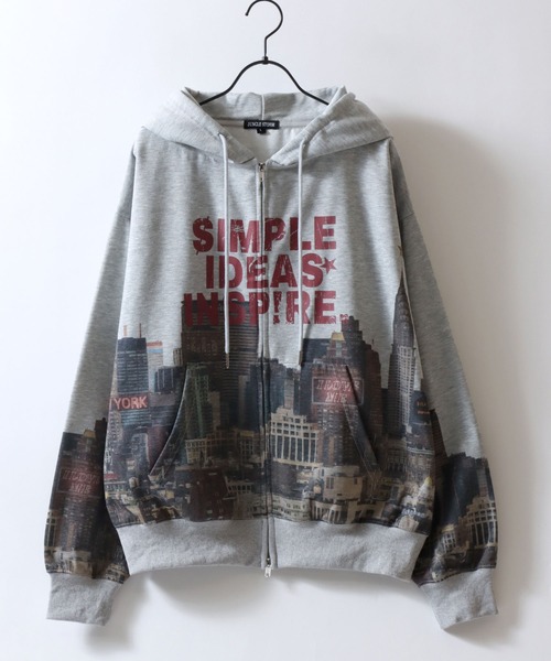 SITRY（シトリー）の「Patterned All Over Print Sweat Zip Hoodie/総柄プリント オーバーサイズ  ショート丈 ダブルジップ 裏起毛 スウェット フルジップパーカー フーディー パーカー スウェット レディース メンズ（パーカー・メンズ・ブラック系その他/グリーン系その他/ピンク系その他/グレー系その他・L/M）」の6枚目の写真