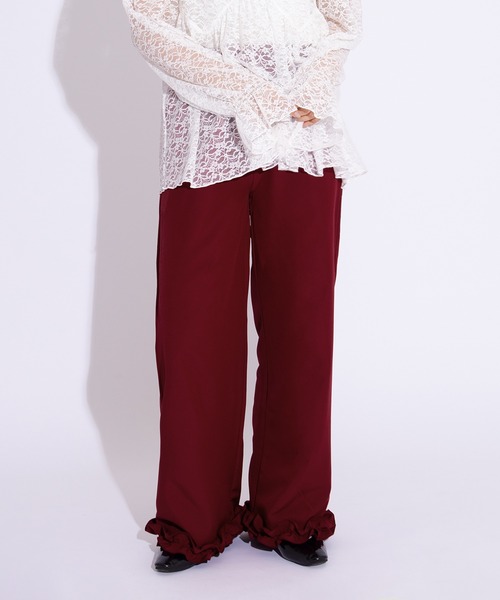 PUNYUS(プニュズ)の「フリルスラックスパンツ(スラックス・レディース・ブラック/レッド/グレー・3/2/1/4)」の9枚目の写真