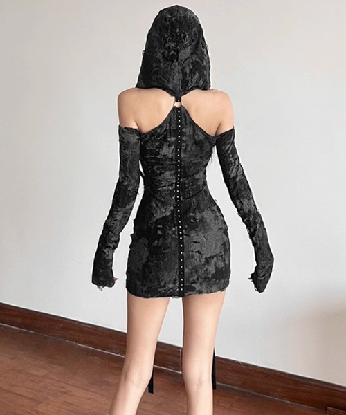 Chick(チック)の「Hooded Mini Dress / フード付きミニワンピース(ワンピース・レディース・ブラック・FREE)」の14枚目の写真