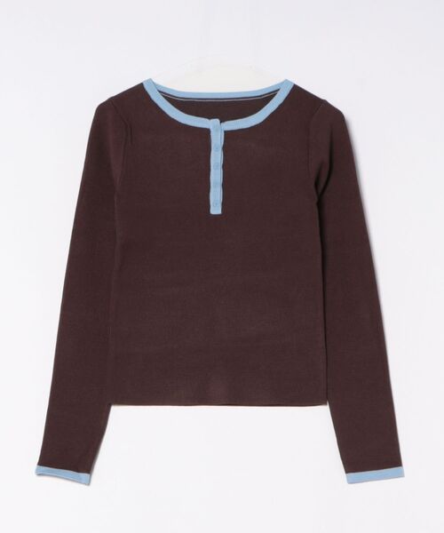 STYLEBLOCK（スタイルブロック）の「バイカラーニットヘンリーネックプルオーバー（ニット/セーター・レディース・ブラウン/グレー/アイボリー/ブラック・M）」の4枚目の写真