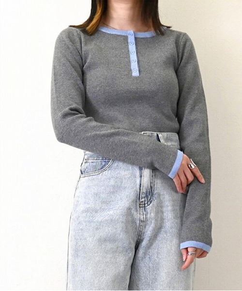 STYLEBLOCK（スタイルブロック）の「バイカラーニットヘンリーネックプルオーバー（ニット/セーター・レディース・ブラウン/グレー/アイボリー/ブラック・M）」の3枚目の写真