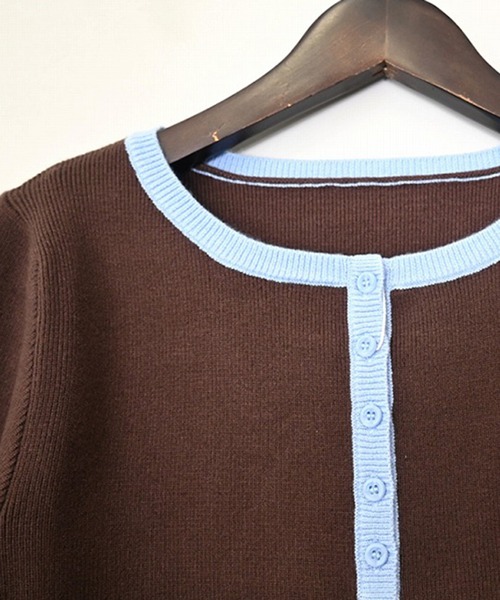 STYLEBLOCK（スタイルブロック）の「バイカラーニットヘンリーネックプルオーバー（ニット/セーター・レディース・ブラウン/グレー/アイボリー/ブラック・M）」の6枚目の写真