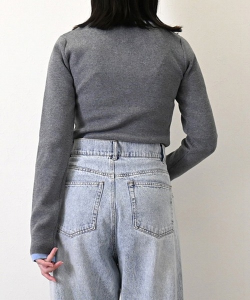 STYLEBLOCK（スタイルブロック）の「バイカラーニットヘンリーネックプルオーバー（ニット/セーター・レディース・ブラウン/グレー/アイボリー/ブラック・M）」の7枚目の写真