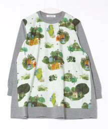 SUPER HAKKA | SUPER　HAKKA×サクマ　ユウコ　「ある日の森の街」／「この葉の青い鳥」プリント×天竺チュニックカットソー(Tシャツ/カットソー)