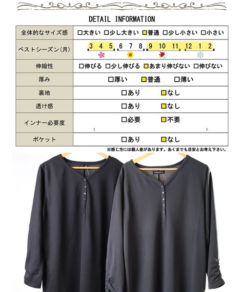 GOLDJAPAN(ゴールドジャパン)の「袖シャーリングヘンリーネックワンピース【大きいサイズ対応】(ワンピース・レディース・ブラック/グレー・LL/3L/4L/5L)」の10枚目の写真