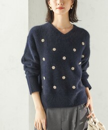 〈手洗い可能〉フォックス ビジュー Vネック ニット