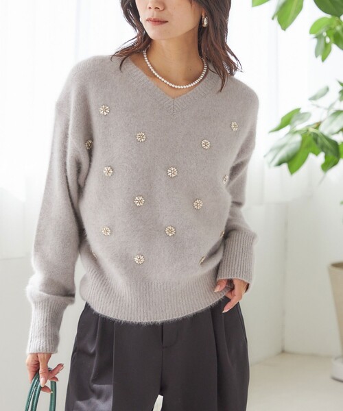 セール】〈手洗い可能〉フォックス ビジュー Vネック ニット（ニット