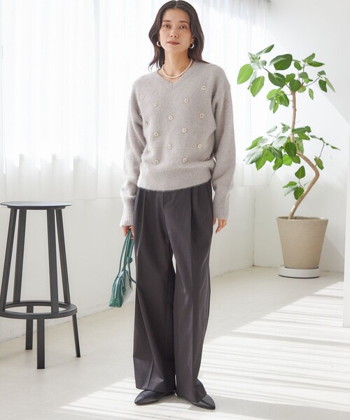 セール】〈手洗い可能〉フォックス ビジュー Vネック ニット（ニット