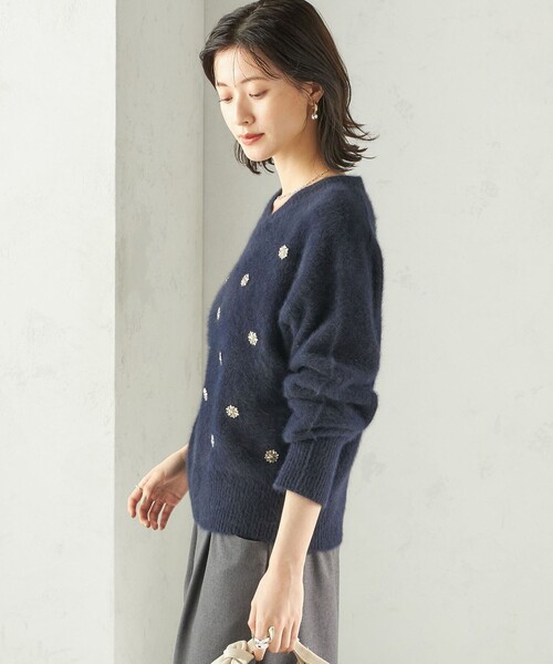 セール】〈手洗い可能〉フォックス ビジュー Vネック ニット（ニット