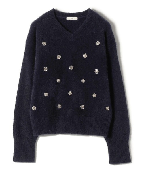 シップス（SHIPS）/〈手洗い可能〉フォックス ビジュー Vネック ニット セール】〈手洗い可能〉フォックス ビジュー Vネック ニット（ニット