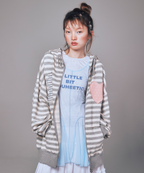 I LOVE APPLIQUE — худи на молнии, меланжевый серый