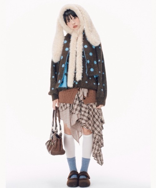 Never mind the XU / Chikashitsu+（ネバーマインド ザ エックスユー / チカシツプラス）の「【Nerd out XU】dot muffler Knit cardigan / 【ナードアウトエックスユー】ドットマフラーニットカーディガン <着用動画あり>（カーディガン/ボレロ・メンズ・ブラウン・ONE SIZE）」の7枚目の写真