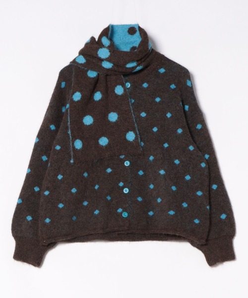 Never mind the XU / Chikashitsu+（ネバーマインド ザ エックスユー / チカシツプラス）の「【Nerd out XU】dot muffler Knit cardigan / 【ナードアウトエックスユー】ドットマフラーニットカーディガン <着用動画あり>（カーディガン/ボレロ・メンズ・ブラウン・ONE SIZE）」の15枚目の写真
