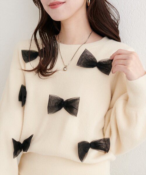 natural couture（ナチュラルクチュール）の「ランダムリボンニットプルオーバー（ニット/セーター・レディース・ライトグレー/チャコールグレー/アイボリー・FREE）」の18枚目の写真