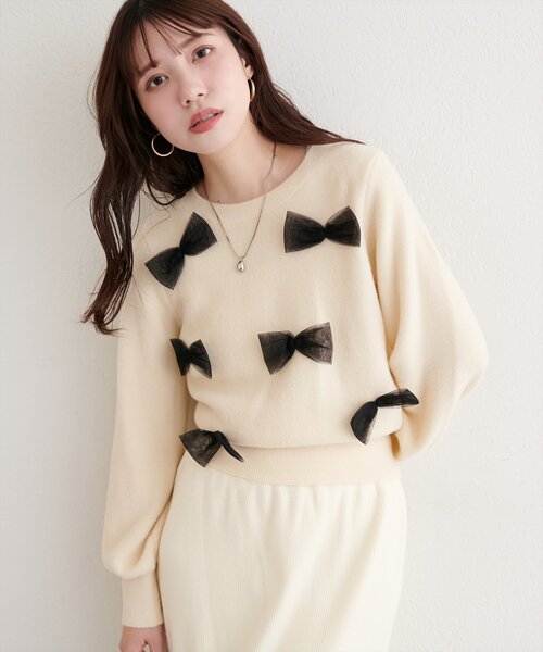 natural couture（ナチュラルクチュール）の「ランダムリボンニットプルオーバー（ニット/セーター・レディース・ライトグレー/チャコールグレー/アイボリー・FREE）」の19枚目の写真