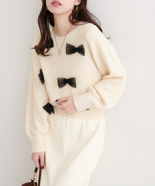 natural couture（ナチュラルクチュール）の「ランダムリボンニットプルオーバー（ニット/セーター・レディース・ライトグレー/チャコールグレー/アイボリー・FREE）」の20枚目の写真