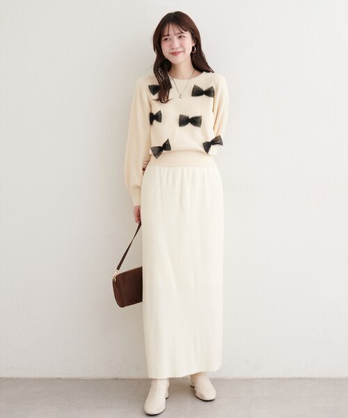 natural couture（ナチュラルクチュール）の「ランダムリボンニットプルオーバー（ニット/セーター・レディース・ライトグレー/チャコールグレー/アイボリー・FREE）」の21枚目の写真