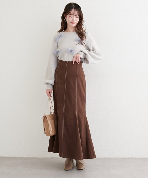 natural couture（ナチュラルクチュール）の「ランダムリボンニットプルオーバー（ニット/セーター・レディース・ライトグレー/チャコールグレー/アイボリー・FREE）」の9枚目の写真