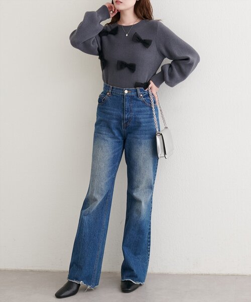 natural couture（ナチュラルクチュール）の「ランダムリボンニットプルオーバー（ニット/セーター・レディース・ライトグレー/チャコールグレー/アイボリー・FREE）」の14枚目の写真