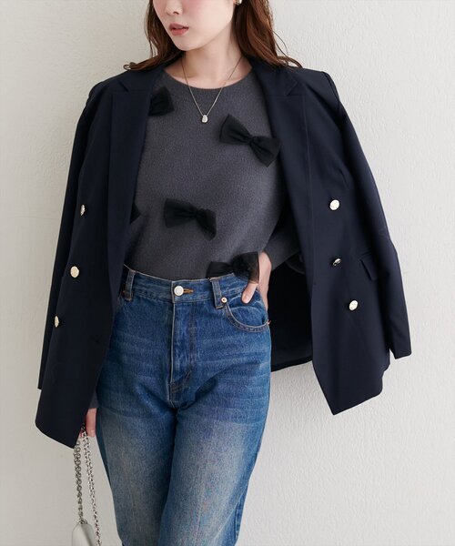 natural couture（ナチュラルクチュール）の「ランダムリボンニットプルオーバー（ニット/セーター・レディース・ライトグレー/チャコールグレー/アイボリー・FREE）」の16枚目の写真