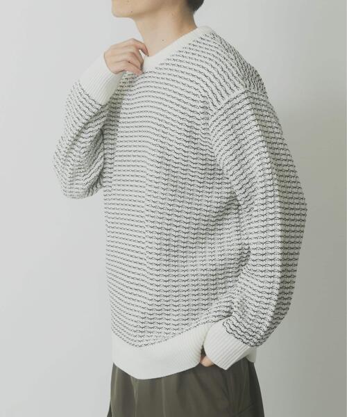 ITEMS URBANRESEARCH（アイテムズ アーバンリサーチ）の「リバースバーズアイ クルーネック ニット（ニット/セーター・メンズ・ブラック系その他/オフホワイト/ネイビー・MEDIUM/LARGE）」の5枚目の写真