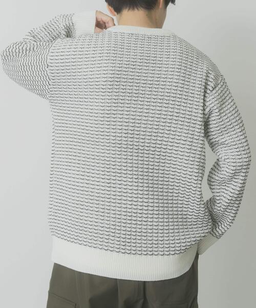 ITEMS URBANRESEARCH（アイテムズ アーバンリサーチ）の「リバースバーズアイ クルーネック ニット（ニット/セーター・メンズ・ブラック系その他/オフホワイト/ネイビー・MEDIUM/LARGE）」の6枚目の写真