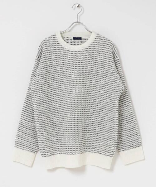 ITEMS URBANRESEARCH（アイテムズ アーバンリサーチ）の「リバースバーズアイ クルーネック ニット（ニット/セーター・メンズ・ブラック系その他/オフホワイト/ネイビー・MEDIUM/LARGE）」の8枚目の写真